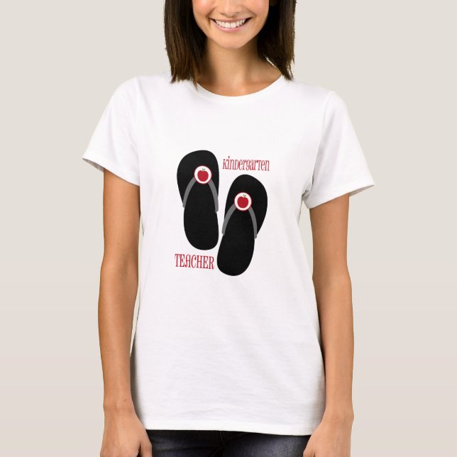 Kindergarten Teacher Red Apple Flip Flops T-Shirt (Front)