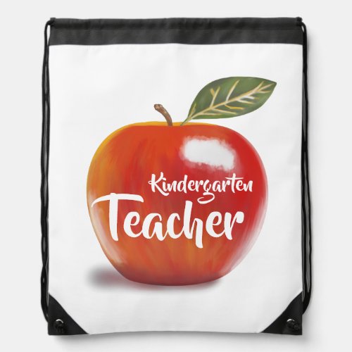 Kindergarten Teacher Red Apple Illustration Drawstring Bag