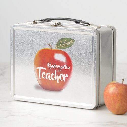 Kindergarten Teacher Red Apple Illustration Metal Lunch Box
