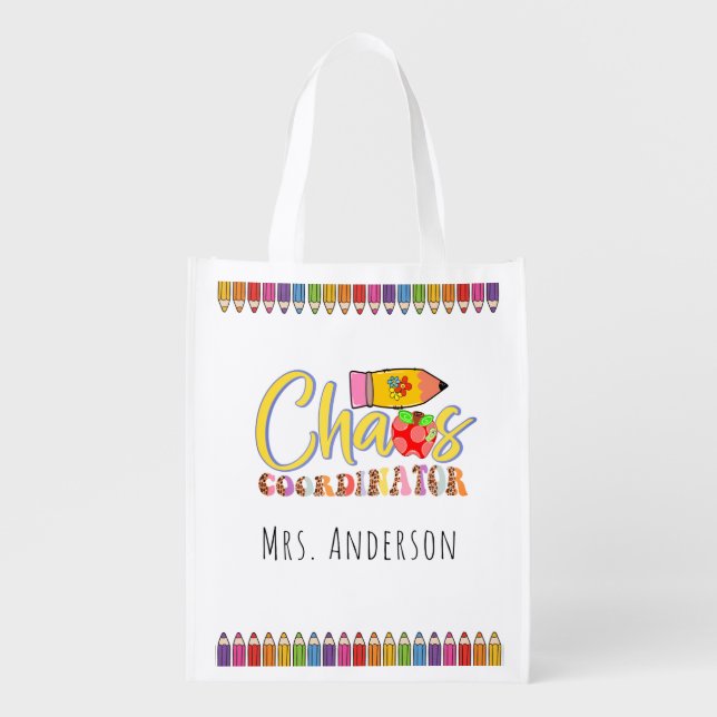Kindergarten Teacher Reusable Grocery Bag (Front)