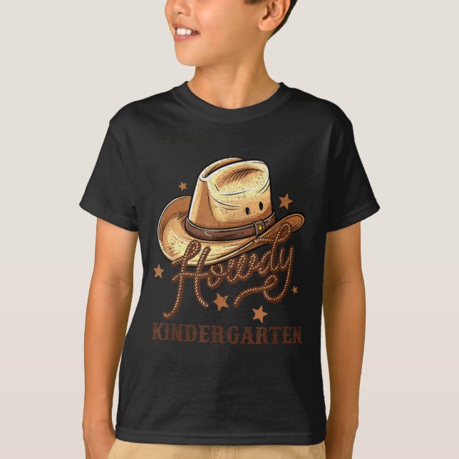 Kindergarten Teacher Rodeo Cowboy Western Howdy Ki T-Shirt (Front)