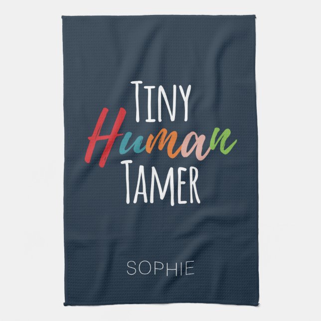 Kindergarten Teacher Tiny Human Tamer Personalized Kitchen Towel (Vertical)