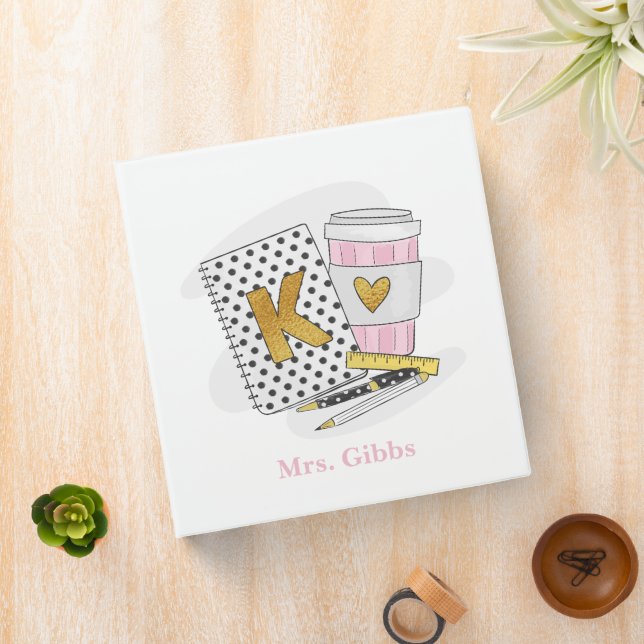 Kindergarten Teacher White Notebook Coffee Custom 3 Ring Binder (In Situ)