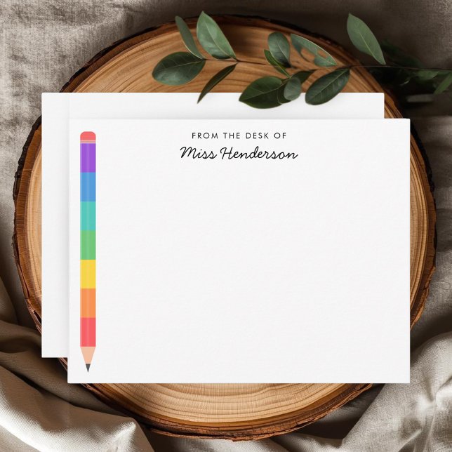 Kindergarten Teacher's Rainbow Pencil  Note Card (Creator Uploaded)