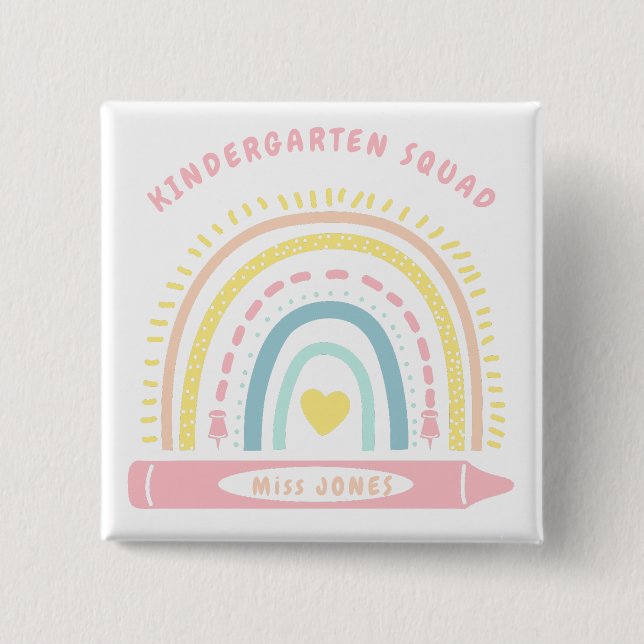 Kindergarten Team Squad Teacher Back To School Button (Front)
