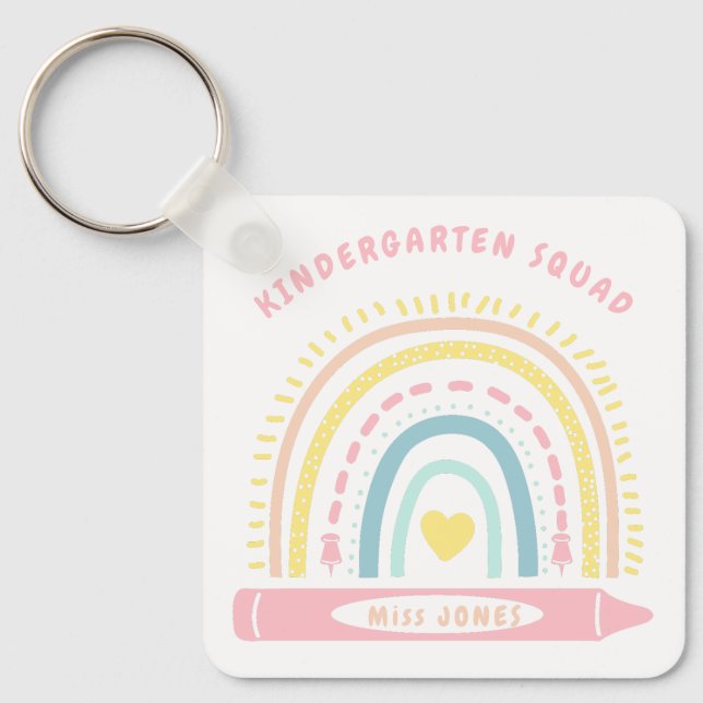 Kindergarten Team Squad Teacher Back To School Keychain (Front)