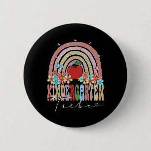 Kindergarten Tribe Back To School Rainbow Groovy F Button