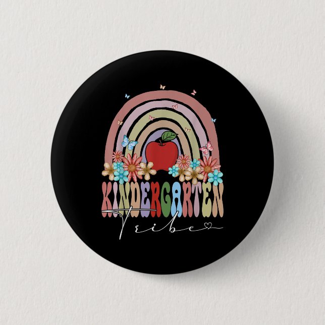 Kindergarten Tribe Back To School Rainbow Groovy F Button (Front)