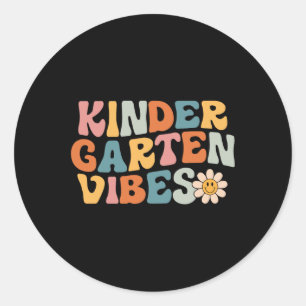 Kindergarten Vibes - Kinder Crew Retro First Day o Classic Round Sticker