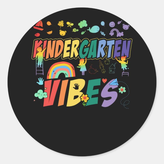 Kindergarten Vibes Kinder Crew Retro First Day of  Classic Round Sticker (Front)