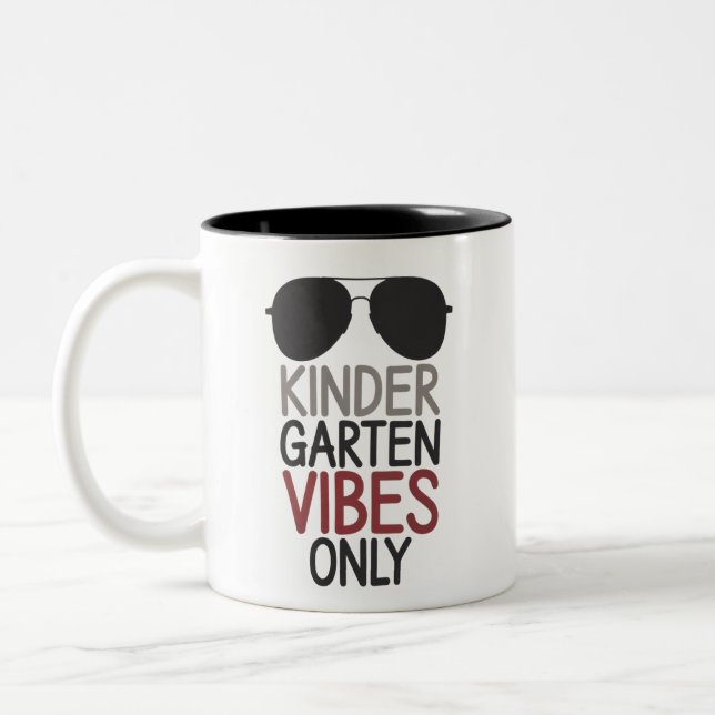 Kindergarten Vibes Only Back to School  Two-Tone Coffee Mug (Left)
