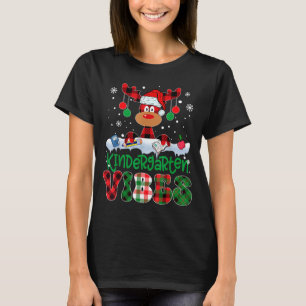 Kindergarten Vibes Teacher Buffalo Plaid Reindeer  T-Shirt