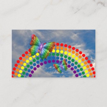Kindergarter Teacher Polka Dot Rainbow Butterfly Business Card by angela65 at Zazzle