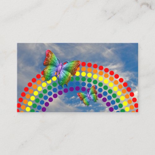 Kindergarter Teacher Polka Dot Rainbow Butterfly Business Card