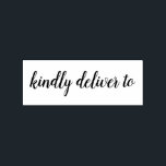 Kindly deliver to calligraphy rubber stamp<br><div class="desc">This chic, modern and elegant rubber stamp design features the text kindly deliver to in stylish handwritten script calligraphy. Perfect for your wedding invitations, rsvp and save the dates! Exclusively designed for you by Happy Dolphin Studio. If you need any help or matching products please contact us at happydolphinstudio@outlook.com. We're...</div>