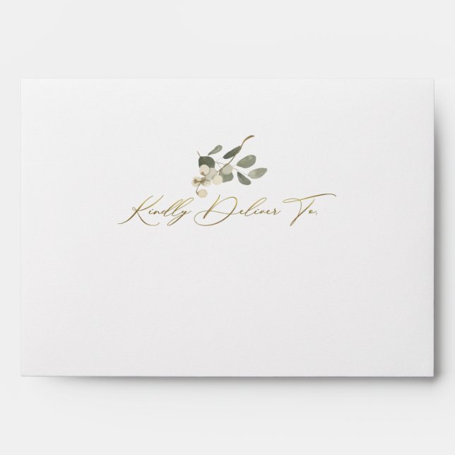 Kindly Deliver To Floral Gold Calligraphy Wedding Envelope (Front)