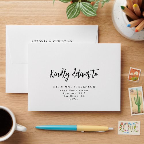 Kindly Deliver to Script Wedding Address Envelope