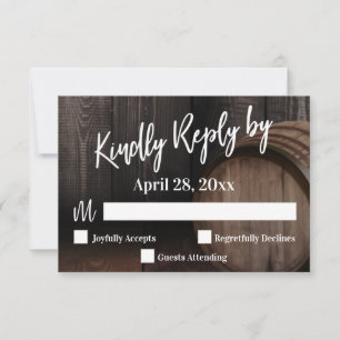 Kindly Reply by Casual Typography Wooden Barrel RSVP Card