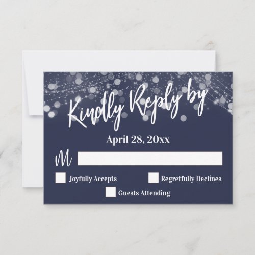 Kindly Reply by Typography Sparkling Lights Navy RSVP Card