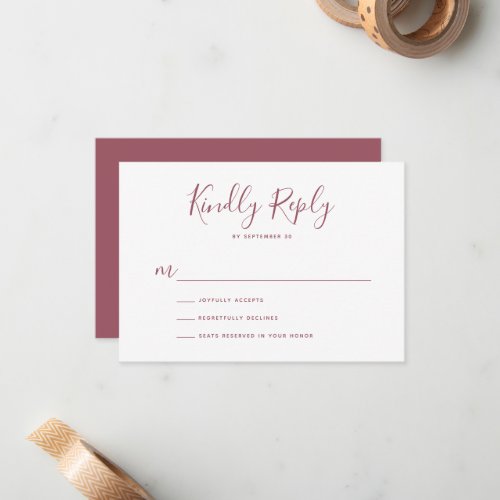 Kindly Reply Dusty Pink RSVP Card