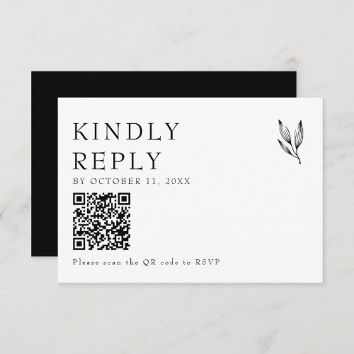Kindly Reply Elegant Minimalist Wedding QR Code RSVP Card