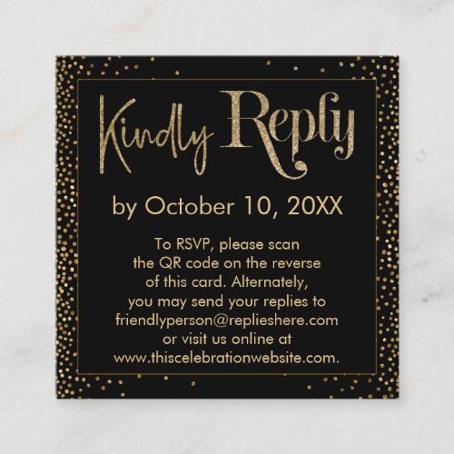 Kindly Reply Festive Confetti QR Code Black RSVP Enclosure Card