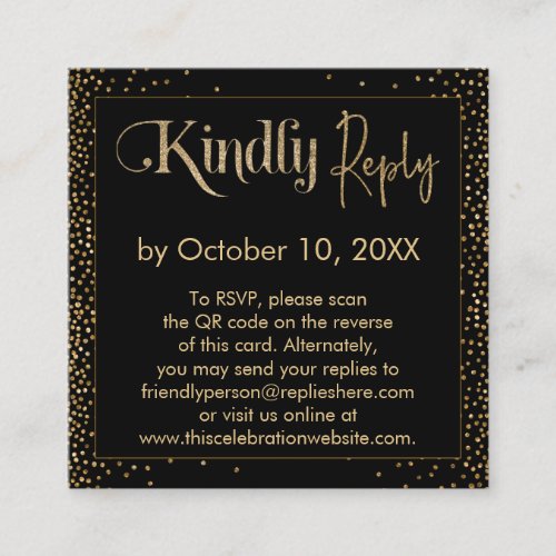Kindly Reply Festive Confetti QR Code on Black Enclosure Card