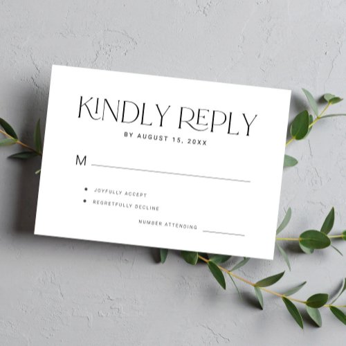 Kindly reply modern bold typography wedding RSVP card