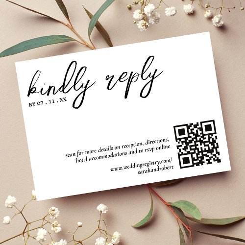 Kindly Reply QR Code Simple White Wedding RSVP
