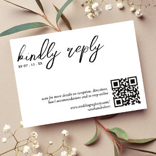 Kindly Reply QR Code Simple White Wedding RSVP Card