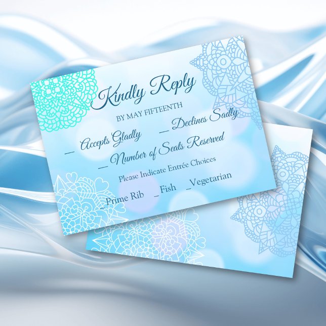 Kindly Reply RSVP Blue Teal White Mandala Wedding Invitation (Creator Uploaded)