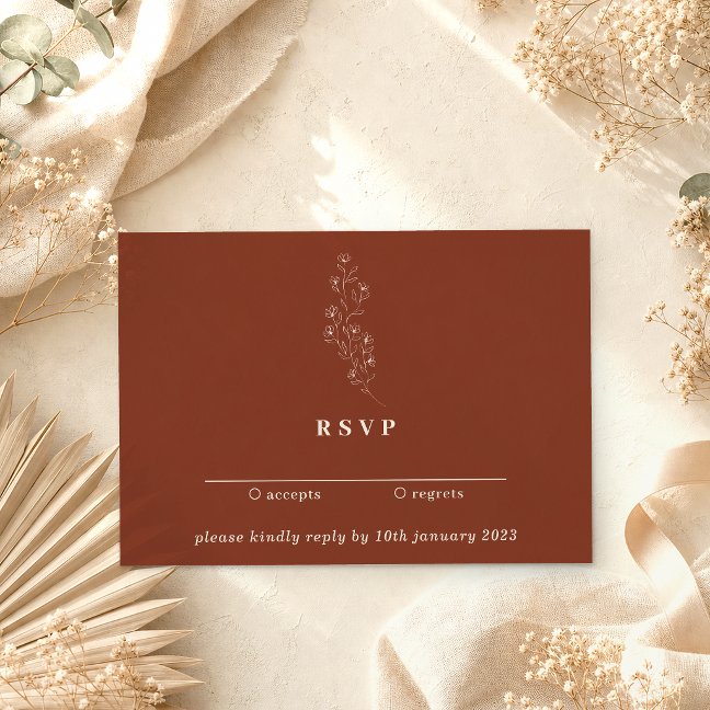 Kindly Reply Terracotta Floral Simple Elegant Invitation