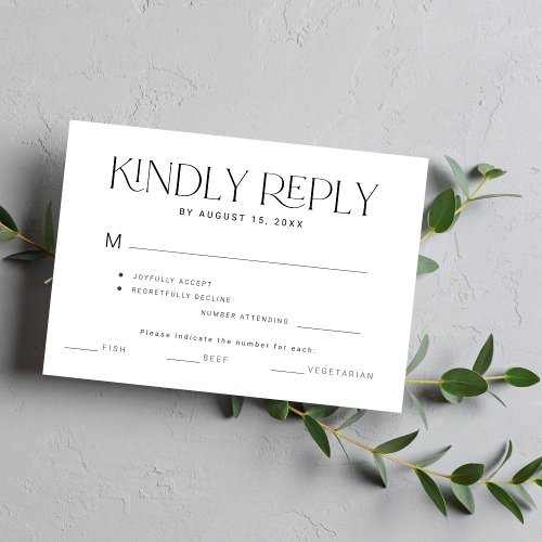 Kindly reply typography meal choice wedding RSVP card