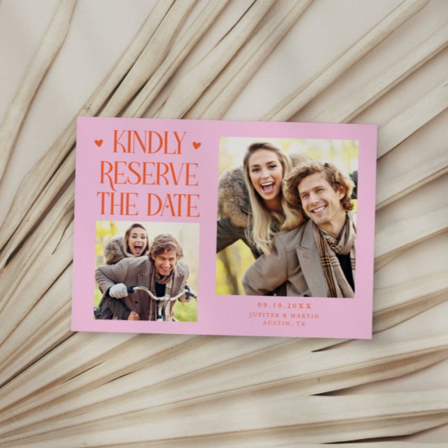Kindly Reserve 2-Photo Orange Pink Wedding Save The Date (Creator Uploaded)