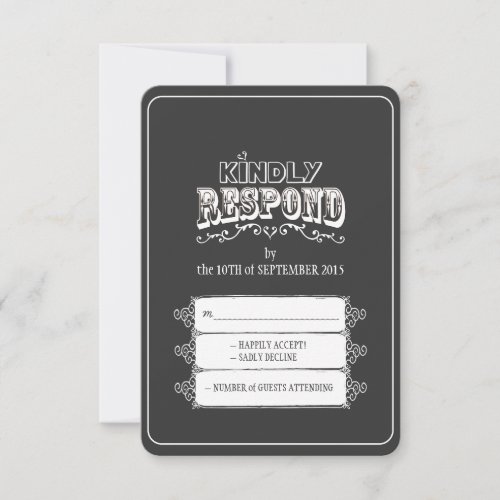 Kindly Respond Chalkboard Style Wedding RSVP Card