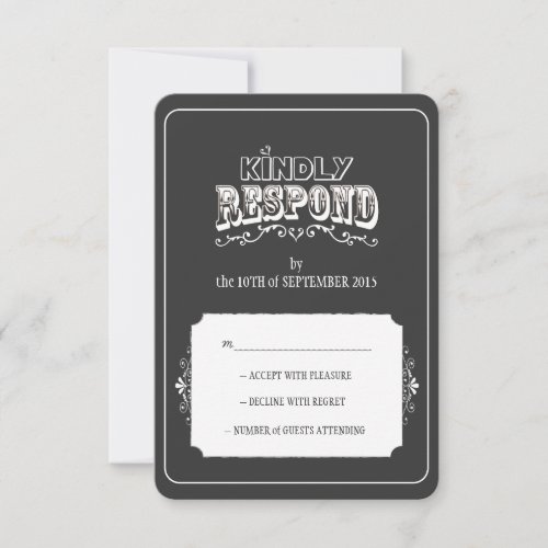 Kindly Respond Chalkboard Style Wedding RSVP Card