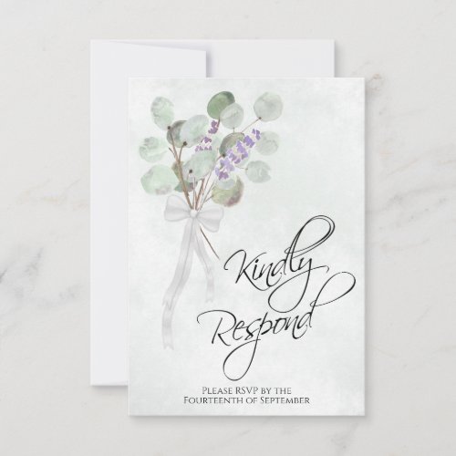Kindly Respond Eucalyptus  Lavender Boho Wedding RSVP Card