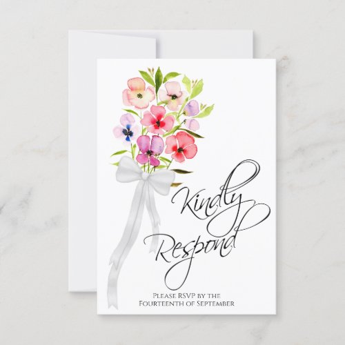 Kindly Respond Pansy Wildflowers Bouquet Wedding RSVP Card