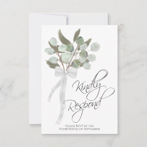 Kindly Respond Rustic Eucalyptus Bouquet Wedding RSVP Card