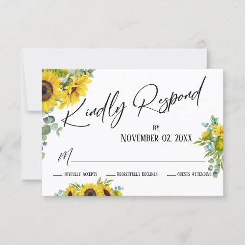 Kindly Respond Watercolor Sunflower  Eucalyptus RSVP Card