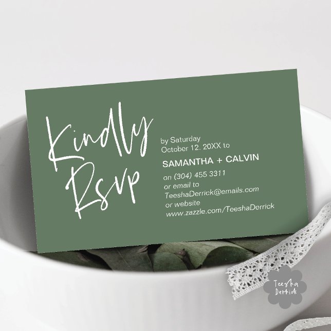 Kindly RSVP Modern Minimalist Wedding Invitation (Kindly RSVP Modern Minimalist Wedding Dinner Invites Reminder Enclosed Card Phone Email Sage Green)