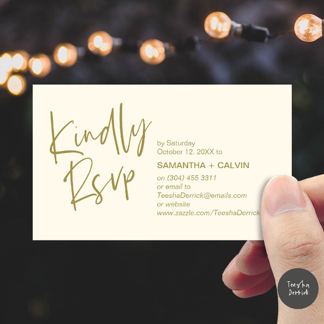 Kindly RSVP Modern Minimalist Wedding Invitation (Kindly RSVP Modern Minimalist Wedding Dinner Invites Reminder Enclosed Card Phone Email Yellow Gold)