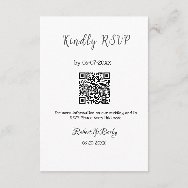 kindly wedding RSVP scan QR code simple modern Enclosure Card (Front)