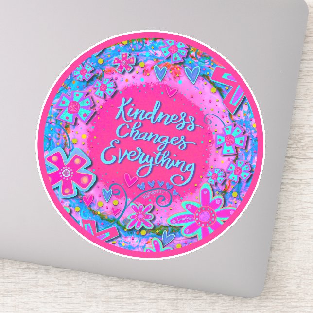 Kindness Changes Everything Pink Floral Sticker (Detail)