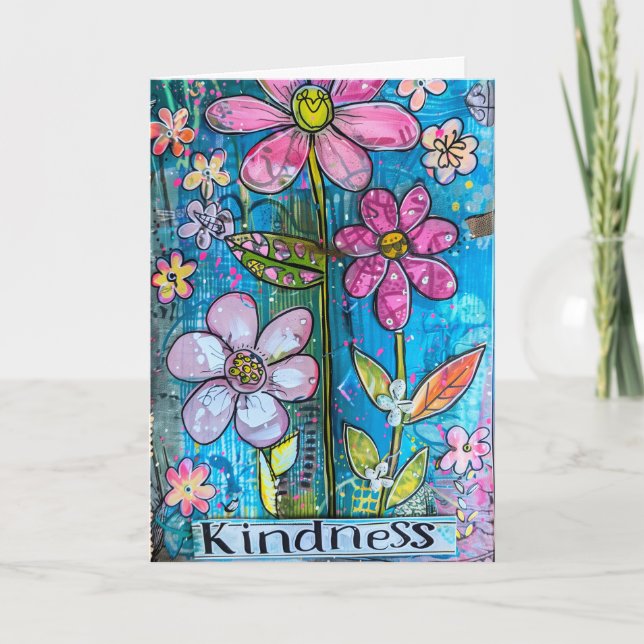 *~**~ KINDNESS Doodle Colorful Whimsical Flower Thank You Card (Front)