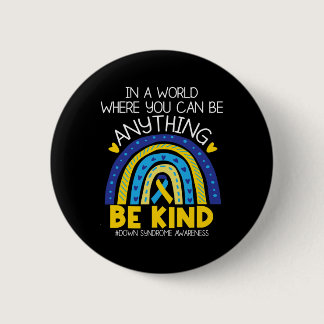 Kindness - Down Syndrome Awareness Blue Yellow Rib Button