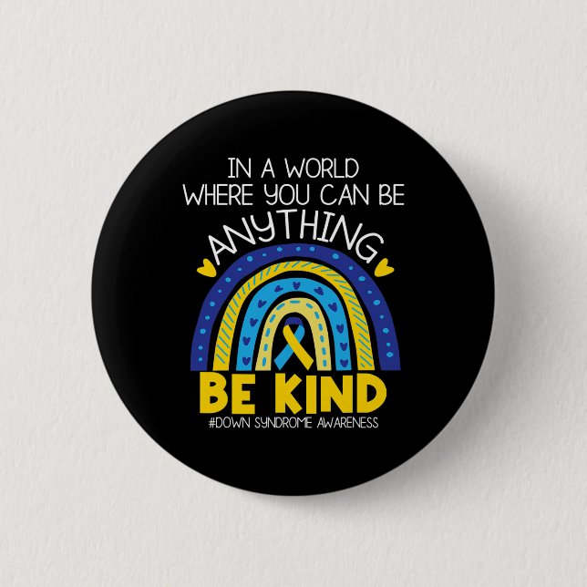 Kindness - Down Syndrome Awareness Blue Yellow Rib Button (Front)