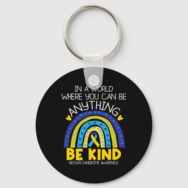 Kindness - Down Syndrome Awareness Blue Yellow Rib Keychain (Front)