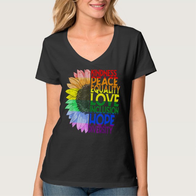 Kindness Equality Love Lgbt Rainbow Pride Flag Sun T-Shirt (Front)