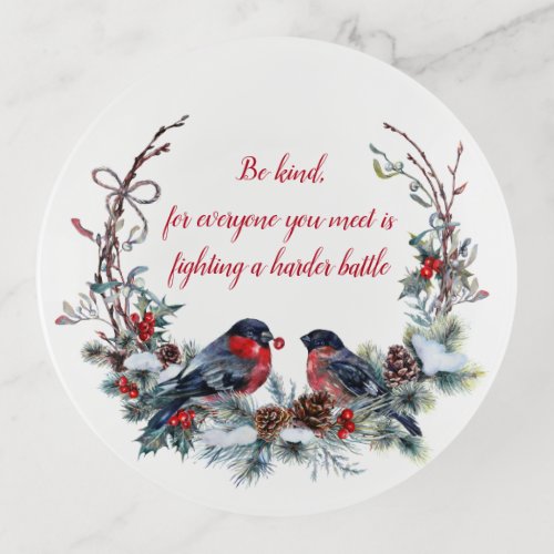 Kindness Holly Pine Cones Branches Birds Wreath Trinket Tray